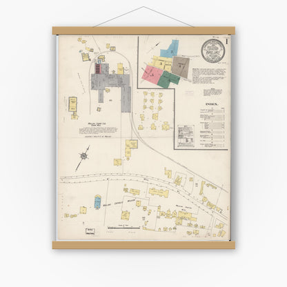 Old map wall art mockup — magnetic wood frame on white wall — Sanborn Fire Insurance Map from Wailuku, Maui County, Hawaii (1914), Sheet #0001