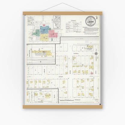 Old map wall art mockup — magnetic wood frame on white wall — Sanborn Fire Insurance Map from Lanark, Carroll County, Illinois (1912), Sheet #0001