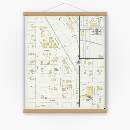 Old map wall art mockup — magnetic wood frame on white wall — Sanborn Fire Insurance Map from Frankfort, Benzie County, Michigan (1899), Sheet #0007