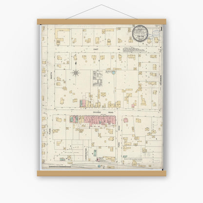 Old map wall art mockup — magnetic wood frame on white wall — Sanborn Fire Insurance Map from Paw Paw, Lee County, Illinois (1897) - Complete Map Set
