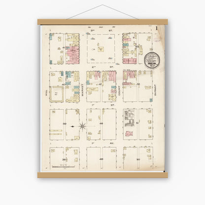 Old map wall art mockup — magnetic wood frame on white wall — Sanborn Fire Insurance Map from Harlan, Shelby County, Iowa (1886) â€” Complete Set