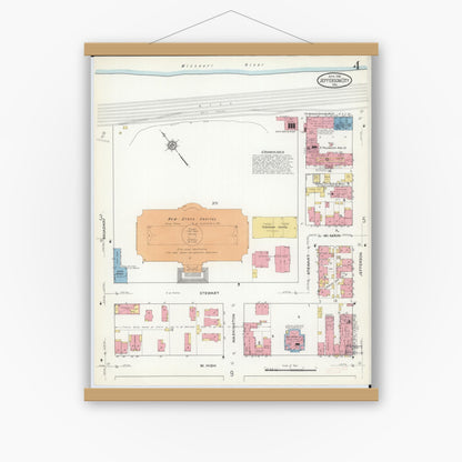 Old map wall art mockup — magnetic wood frame on white wall — Sanborn Fire Insurance Map from Jefferson City, Cole County, Missouri (1916), Sheet #0004
