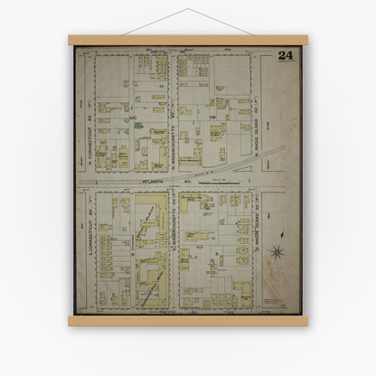 Old map wall art mockup — magnetic wood frame on white wall — Sanborn Fire Insurance Map from Atlantic City, Atlantic County, New Jersey (1886), Sheet #0024