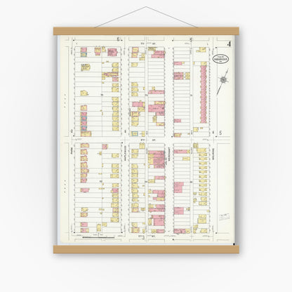 Old map wall art mockup — magnetic wood frame on white wall — Sanborn Fire Insurance Map from Ambridge, Beaver County, Pennsylvania (1911), Sheet #0004