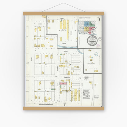 Old map wall art mockup — magnetic wood frame on white wall — Sanborn Fire Insurance Map from Colorado, Mitchell County, Texas (1902), Sheet #0001