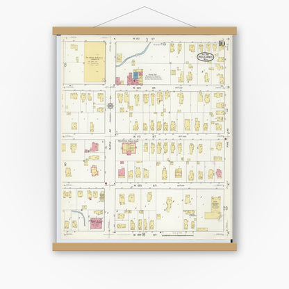 Old map wall art mockup — magnetic wood frame on white wall — Sanborn Fire Insurance Map from Holland, Ottawa County, Michigan (1916), Sheet #0010