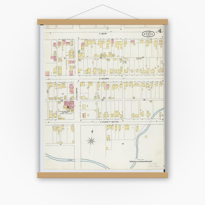 Old map wall art mockup — magnetic wood frame on white wall — Sanborn Fire Insurance Map from Xenia, Greene County, Ohio (1895), Sheet #0004