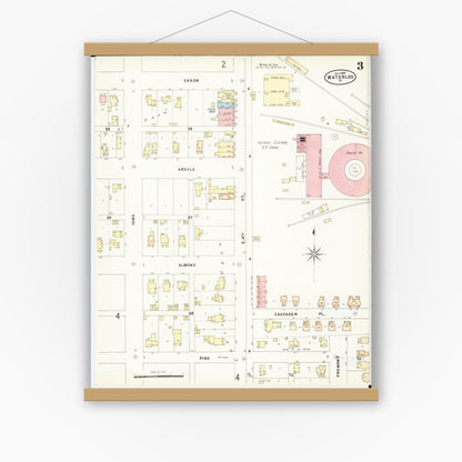 Old map wall art mockup — magnetic wood frame on white wall — Sanborn Fire Insurance Map from Waterloo, Black Hawk County, Iowa (1897), Sheet #0003