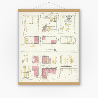 Old map wall art mockup — magnetic wood frame on white wall — Sanborn Fire Insurance Map from Forney, Kaufman County, Texas (1919), Sheet #0002