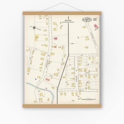 Old map wall art mockup — magnetic wood frame on white wall — Sanborn Fire Insurance Map from Ellwood City, Lawrence County, Pennsylvania (1921), Sheet #0022
