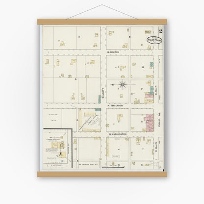 Old map wall art mockup — magnetic wood frame on white wall — Sanborn Fire Insurance Map from Pilot Point, Denton County, Texas (1891), Sheet #0002