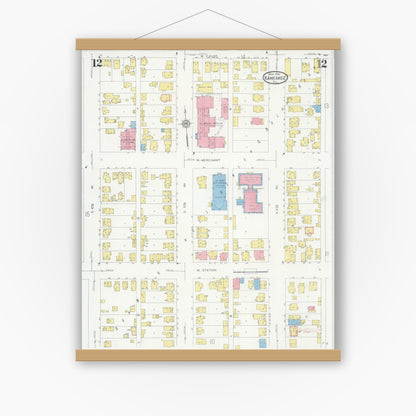 Old map wall art mockup — magnetic wood frame on white wall — Sanborn Fire Insurance Map from Kankakee, Kankakee County, Illinois (1930), Sheet #0012