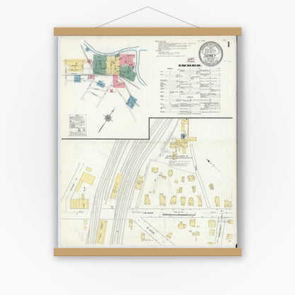 Old map wall art mockup — magnetic wood frame on white wall — Sanborn Fire Insurance Map from Sidney, Delaware County, New York (1910) - Complete Map Set