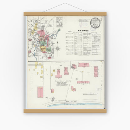 Old map wall art mockup — magnetic wood frame on white wall — Sanborn Fire Insurance Map from Pontiac, Oakland County, Michigan (1898) - Complete Map Set