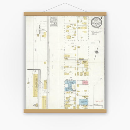 Old map wall art mockup — magnetic wood frame on white wall — Sanborn Fire Insurance Map from Brentwood, Contra Costa County, California (1921) - Complete Map Set