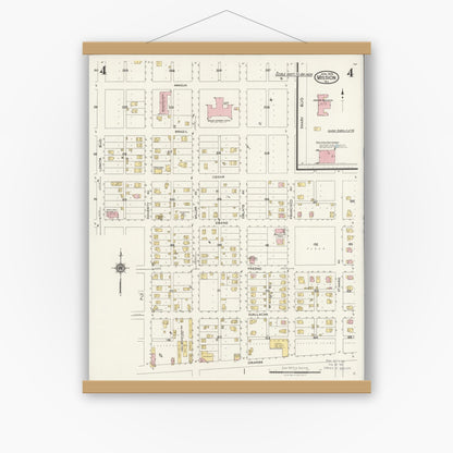 Old map wall art mockup — magnetic wood frame on white wall — Sanborn Fire Insurance Map from Mission, Hidalgo County, Texas (1925), Sheet #0004