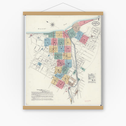 Old map wall art mockup — magnetic wood frame on white wall — Sanborn Fire Insurance Map from Hannibal, Marion County, Missouri (1899) - Complete Map Set