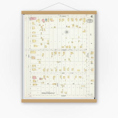Old map wall art mockup — magnetic wood frame on white wall — Sanborn Fire Insurance Map from Clyde, Sandusky County, Ohio (1906), Sheet #0004