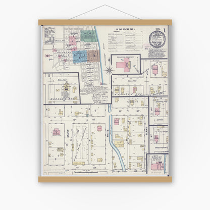 Old map wall art mockup — magnetic wood frame on white wall — Sanborn Fire Insurance Map from Canton, Lewis County, Missouri (1890) - Complete Map Set