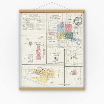 Old map wall art mockup — magnetic wood frame on white wall — Sanborn Fire Insurance Map from Mexico, Audrain County, Missouri (1894), Sheet #0001