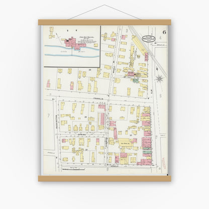 Old map wall art mockup — magnetic wood frame on white wall — Sanborn Fire Insurance Map from Westfield, Hampden County, Massachusetts (1895), Sheet #0006