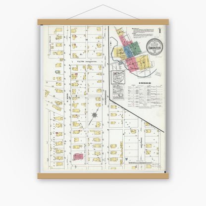 Old map wall art mockup — magnetic wood frame on white wall — Sanborn Fire Insurance Map from Swanton, Fulton County, Ohio (1920) - Complete Map Set