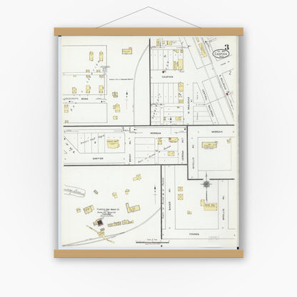 Old map wall art mockup — magnetic wood frame on white wall — Sanborn Fire Insurance Map from Caspian, Iron County, Michigan (1922), Sheet #0003