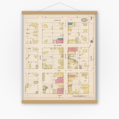 Old map wall art mockup — magnetic wood frame on white wall — Sanborn Fire Insurance Map from Runge, Karnes County, Texas (1922), Sheet #0002