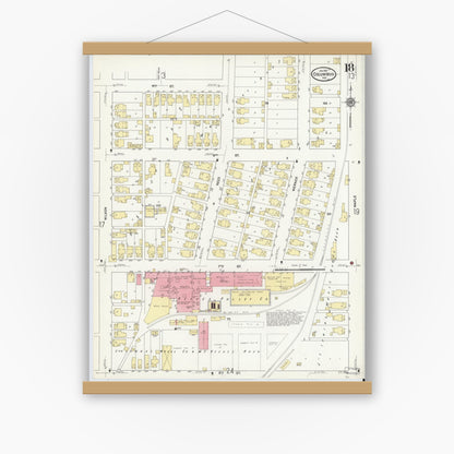 Old map wall art mockup — magnetic wood frame on white wall — Sanborn Fire Insurance Map from Columbus, Bartholomew County, Indiana (1912), Sheet #0018