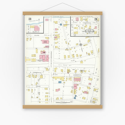 Old map wall art mockup — magnetic wood frame on white wall — Sanborn Fire Insurance Map from New Philadelphia, Tuscarawas County, Ohio (1926), Sheet #0021