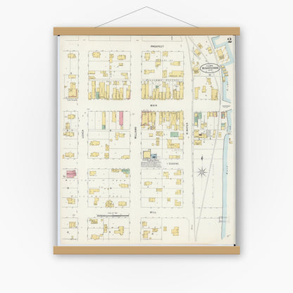 Old map wall art mockup — magnetic wood frame on white wall — Sanborn Fire Insurance Map from Winneconne, Winnebago County, Wisconsin (1898), Sheet #0002