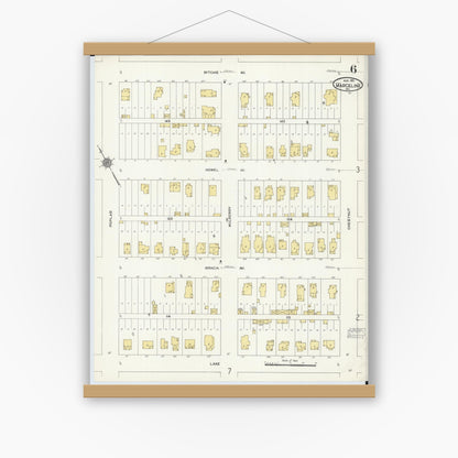 Old map wall art mockup — magnetic wood frame on white wall — Sanborn Fire Insurance Map from Marceline, Linn County, Missouri (1911), Sheet #0006