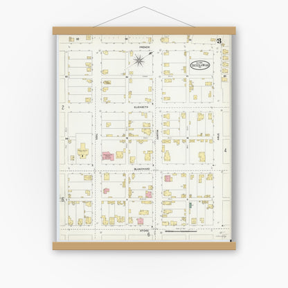 Old map wall art mockup — magnetic wood frame on white wall — Sanborn Fire Insurance Map from Osceola Mills, Clearfield County, Pennsylvania (1904), Sheet #0003
