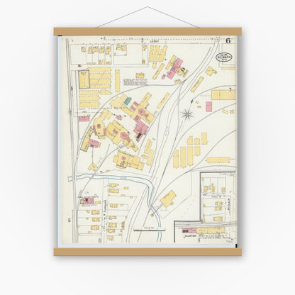 Old map wall art mockup — magnetic wood frame on white wall — Sanborn Fire Insurance Map from Newark, Licking County, Ohio (1905), Sheet #0006