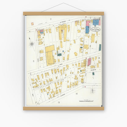 Old map wall art mockup — magnetic wood frame on white wall — Sanborn Fire Insurance Map from Sault Sainte Marie, Chippewa County, Michigan (1906), Sheet #0007