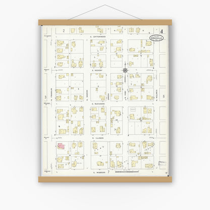Old map wall art mockup — magnetic wood frame on white wall — Sanborn Fire Insurance Map from Kirksville, Adair County, Missouri (1914), Sheet #0004