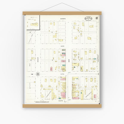 Old map wall art mockup — magnetic wood frame on white wall — Sanborn Fire Insurance Map from Mapleton, Monona County, Iowa (1897), Sheet #0002