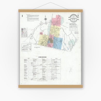 Old map wall art mockup — magnetic wood frame on white wall — Sanborn Fire Insurance Map from Chappaqua, Westchester County, New York (1939) - Complete Map Set