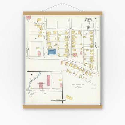 Old map wall art mockup — magnetic wood frame on white wall — Sanborn Fire Insurance Map from Irwin, Westmoreland County, Pennsylvania (1919), Sheet #0004
