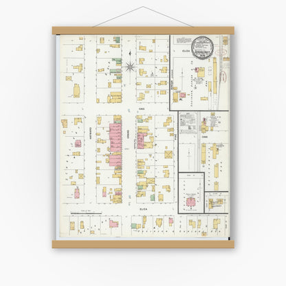 Old map wall art mockup — magnetic wood frame on white wall — Sanborn Fire Insurance Map from Schoolcraft, Kalamazoo County, Michigan (1899), Sheet #0001