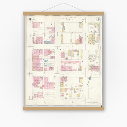 Old map wall art mockup — magnetic wood frame on white wall — Sanborn Fire Insurance Map from Lamesa, Dawson County, Texas (1948), Sheet #0003