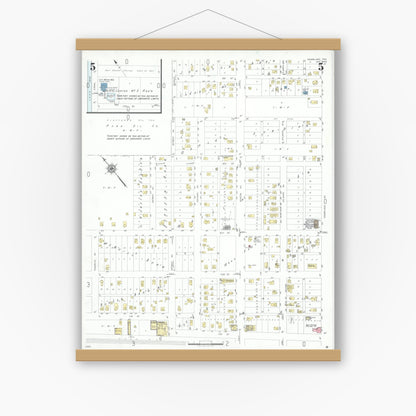 Old map wall art mockup — magnetic wood frame on white wall — Sanborn Fire Insurance Map from Nederland, Jefferson County, Texas (1949), Sheet #0005