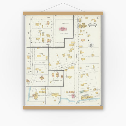 Old map wall art mockup — magnetic wood frame on white wall — Sanborn Fire Insurance Map from Neillsville, Clark County, Wisconsin (1897), Sheet #0004