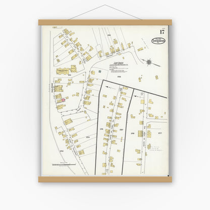 Old map wall art mockup — magnetic wood frame on white wall — Sanborn Fire Insurance Map from Shenandoah, Schuylkill County, Pennsylvania (1921), Sheet #0017