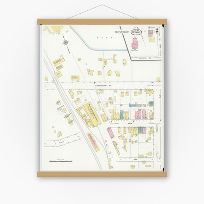 Old map wall art mockup — magnetic wood frame on white wall — Sanborn Fire Insurance Map from McHenry, McHenry County, Illinois (1912), Sheet #0002