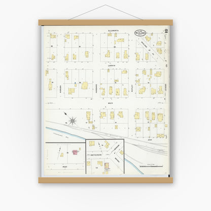 Old map wall art mockup — magnetic wood frame on white wall — Sanborn Fire Insurance Map from Midland, Midland County, Michigan (1909), Sheet #0002