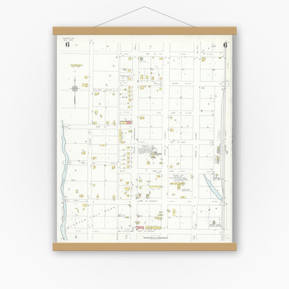 Old map wall art mockup — magnetic wood frame on white wall — Sanborn Fire Insurance Map from Snyder, Scurry County, Texas (1936), Sheet #0006