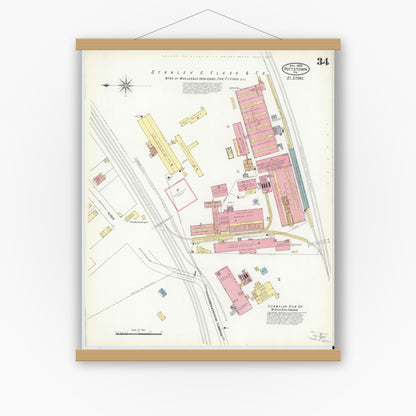 Old map wall art mockup — magnetic wood frame on white wall — Sanborn Fire Insurance Map from Pottstown, Montgomery County, Pennsylvania (1909), Sheet #0034