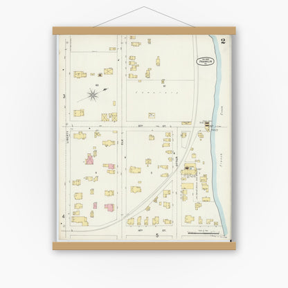 Old map wall art mockup — magnetic wood frame on white wall — Sanborn Fire Insurance Map from Franklin, Venango County, Pennsylvania (1896), Sheet #0002