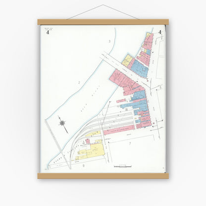 Old map wall art mockup — magnetic wood frame on white wall — Sanborn Fire Insurance Map from Beloit, Rock County, Wisconsin (1939), Sheet #0004